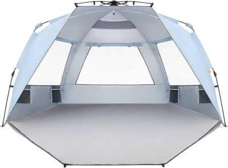 4-6 Person Pop-Up Beach Tent with Extended Zippered Porch, UPF 50+
