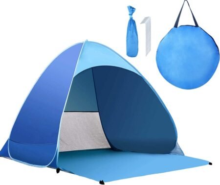 2-3 Person Pop-Up Beach Tent UPF 50+ with Carry Bag & Stakes