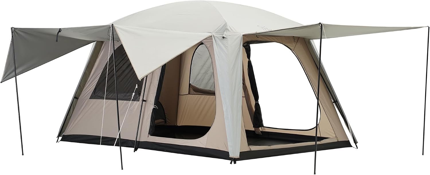 4-6 Person 2-Room Cabin Tent with 3 Doors Double Layer Waterproof