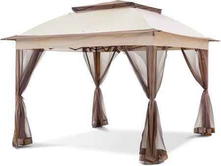 Beige Pop-Up Gazebo with Mosquito Netting