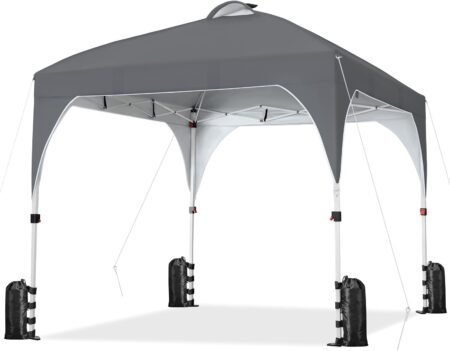 Dark Gray Pop-Up Canopy Tent with 17 Solar LED Lights & Top Vent