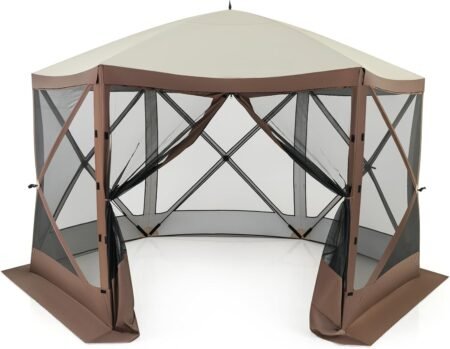 Portable Pop-Up Gazebo with 6-Sided Mesh Walls & 2 Sunshade Cloths