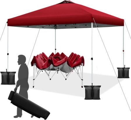 Red Pop-Up Canopy Tent One-Button Setup Adjustable Height