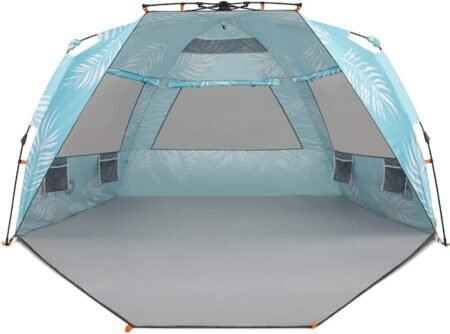 4-6 Person Pop-Up Beach Tent with Extended Porch, UPF 50+ Palm Print
