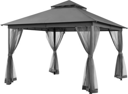 Dark Gray Patio Gazebo with Vented Top & Mesh Sidewalls