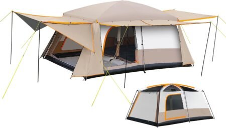 4-6 Person Multi-Room Cabin Tent with 3 Doors & Mesh Windows