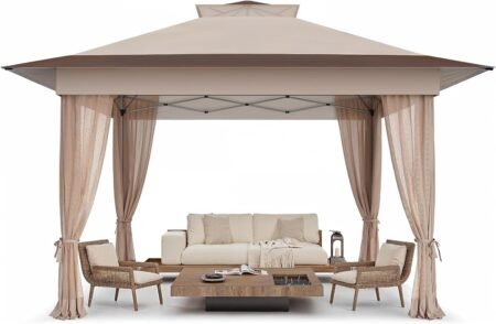 Beige/Brown Pop-Up Screened Gazebo with 3 Height Positions
