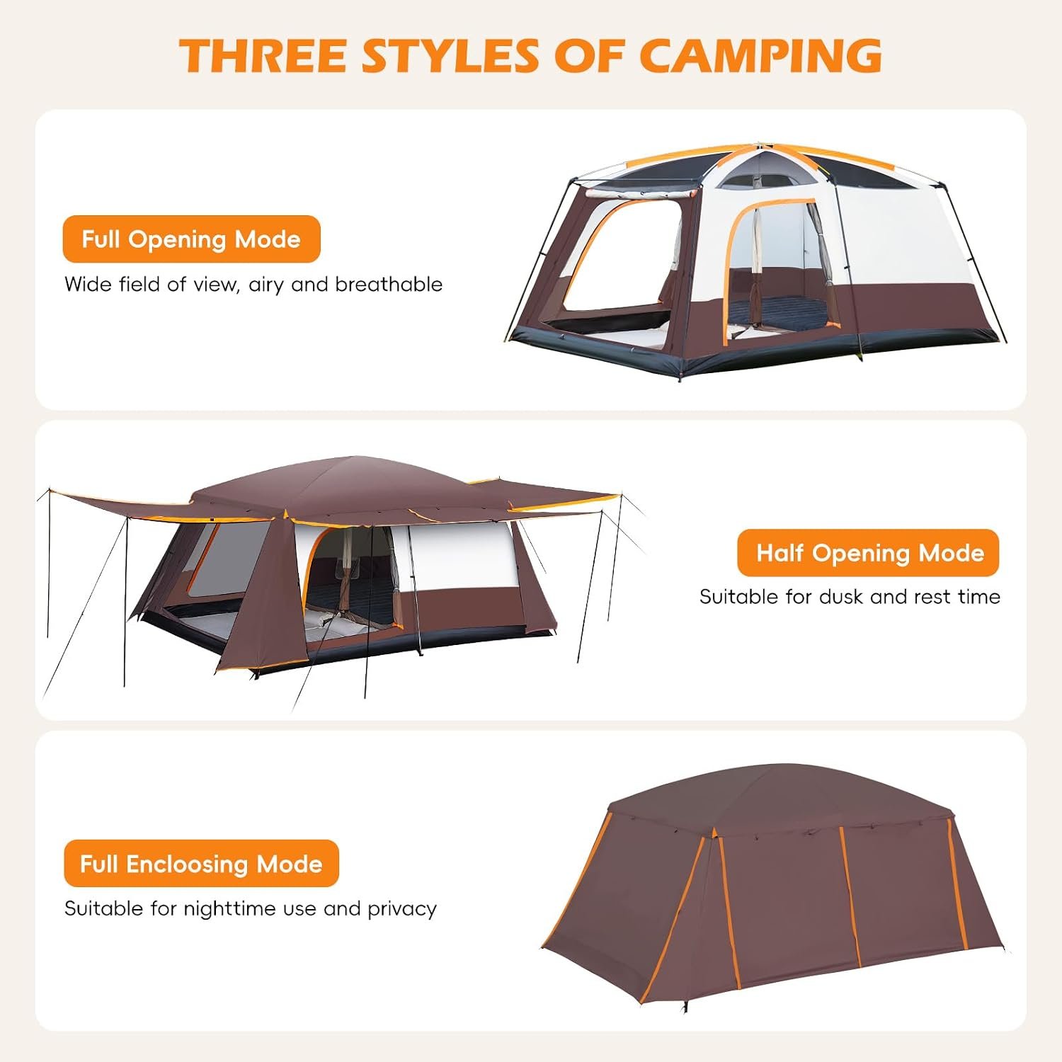4-6 Person Multi-Room Cabin Tent with 3 Doors & Mesh Windows - Image 2