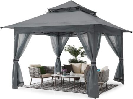 Gray Pop-Up Gazebo with Mosquito Netting