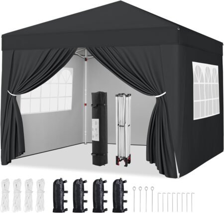 Black Pop-Up Canopy with 4 Removable Sidewalls & Sandbags