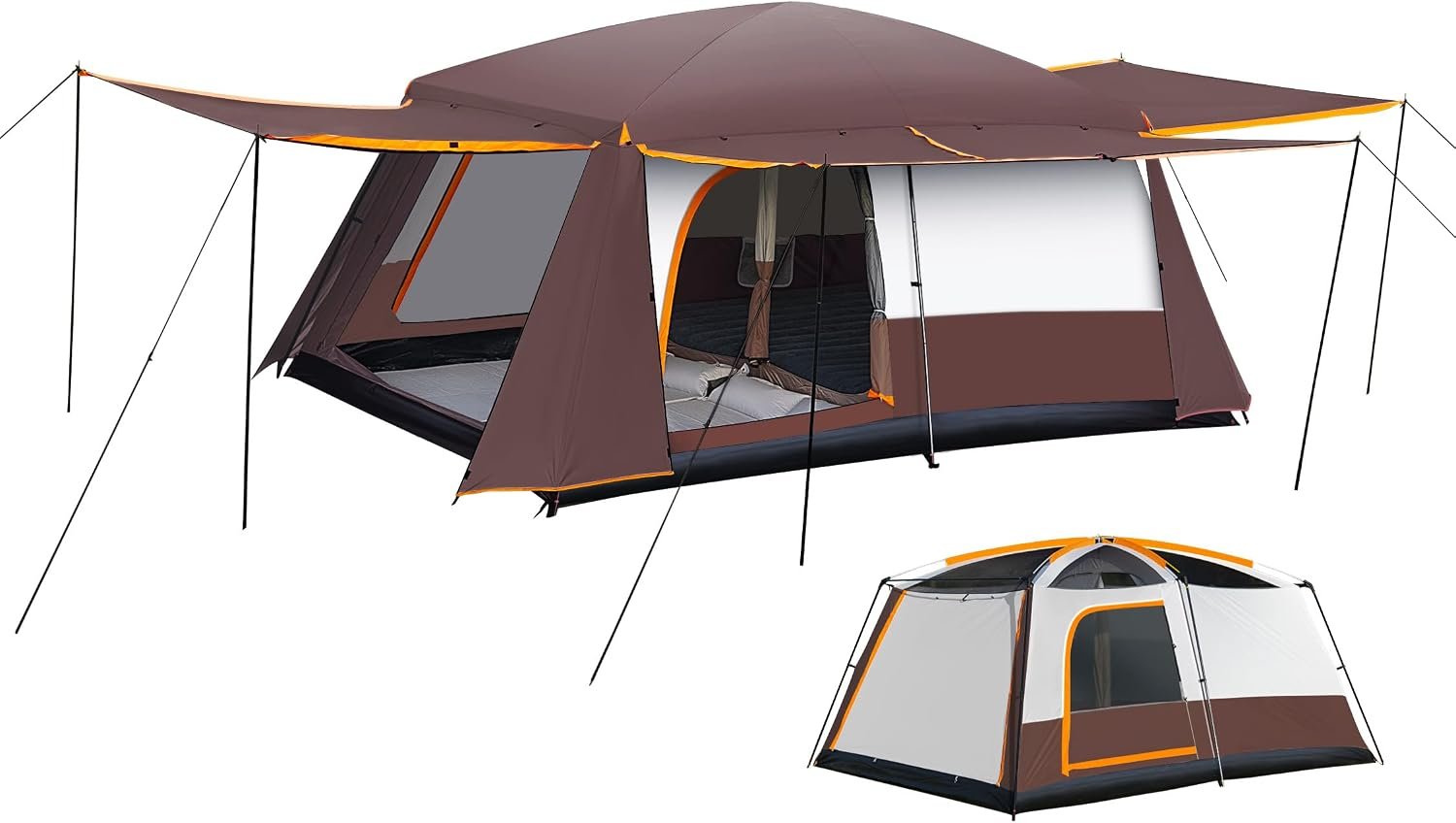 4-6 Person Multi-Room Cabin Tent with 3 Doors & Mesh Windows