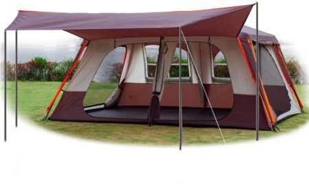 12-Person Extra Large 2-Room Cabin Tent with Awning & Mesh Windows