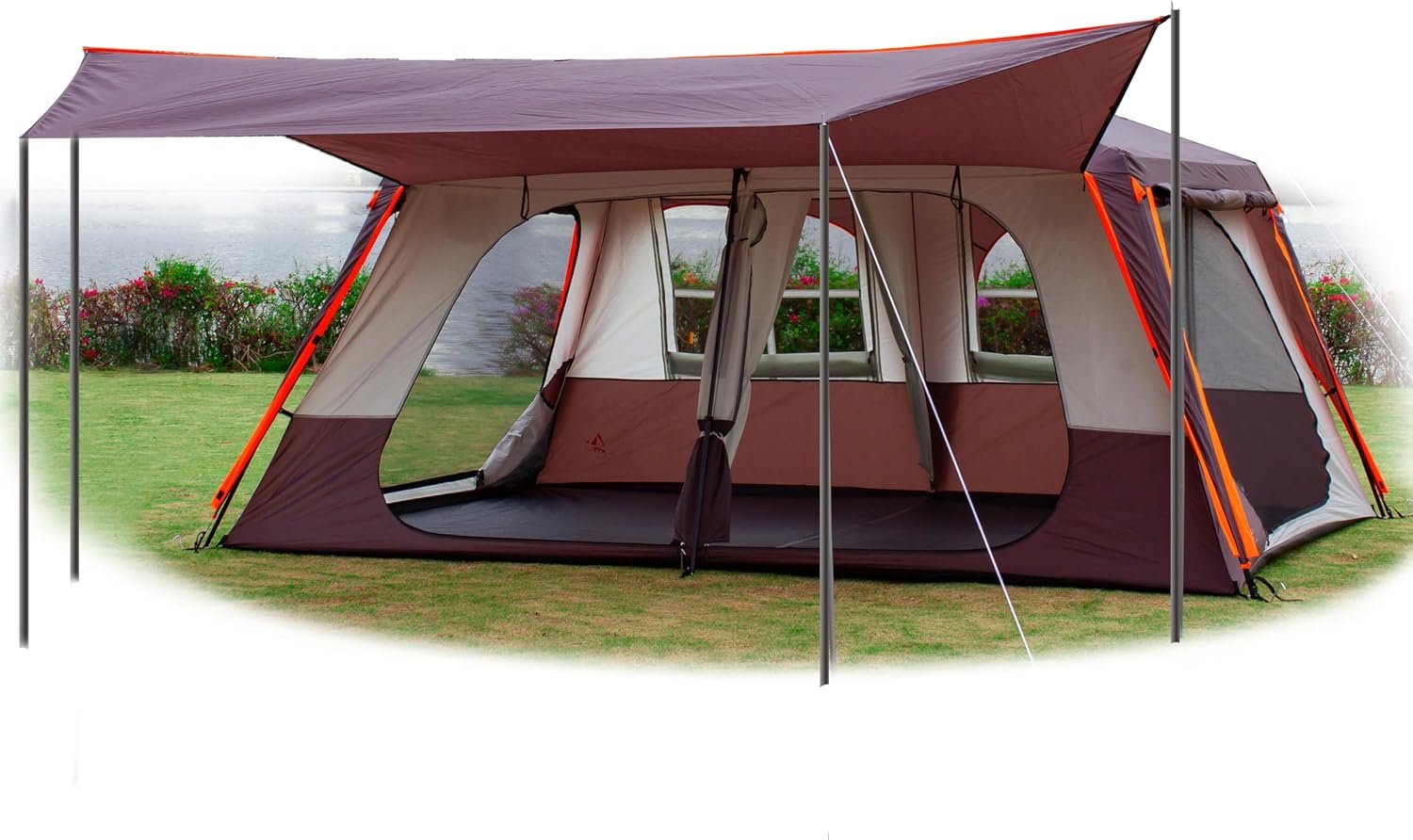12-Person Extra Large 2-Room Cabin Tent with Awning & Mesh Windows
