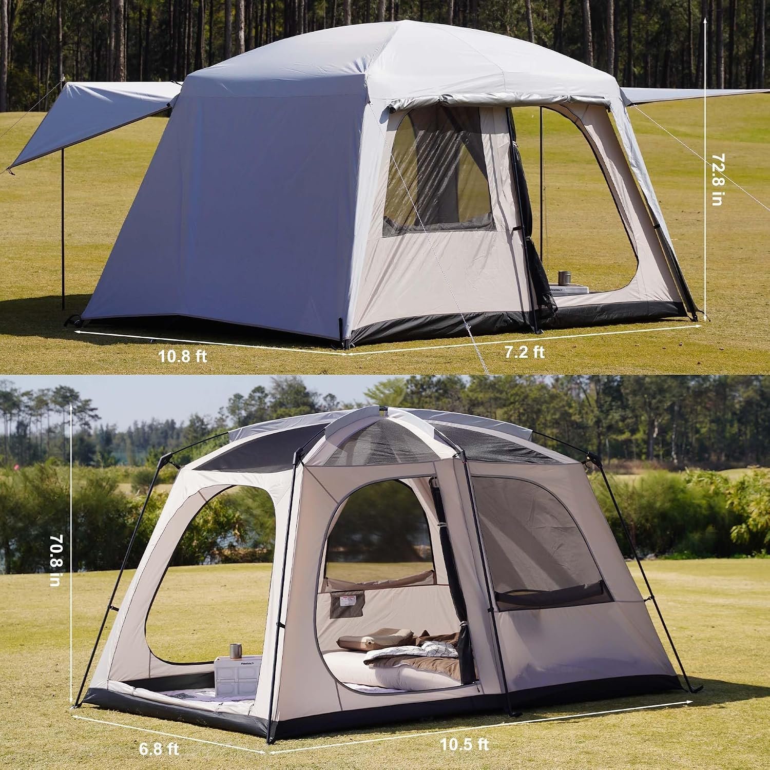 4-6 Person 2-Room Cabin Tent with 3 Doors Double Layer Waterproof - Image 2