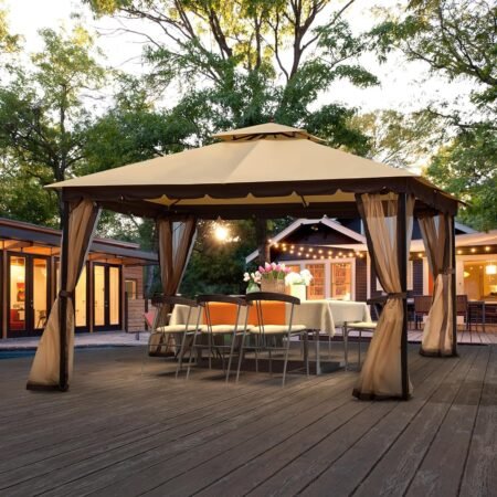 Heavy-Duty Gazebo with Mosquito Netting & Dual Air Roof
