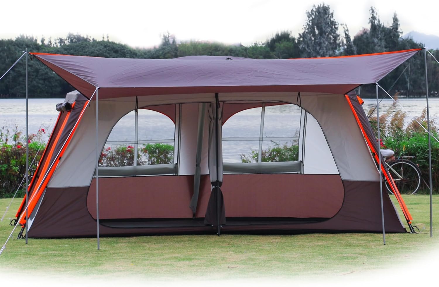 12-Person Extra Large 2-Room Cabin Tent with Awning & Mesh Windows - Image 2