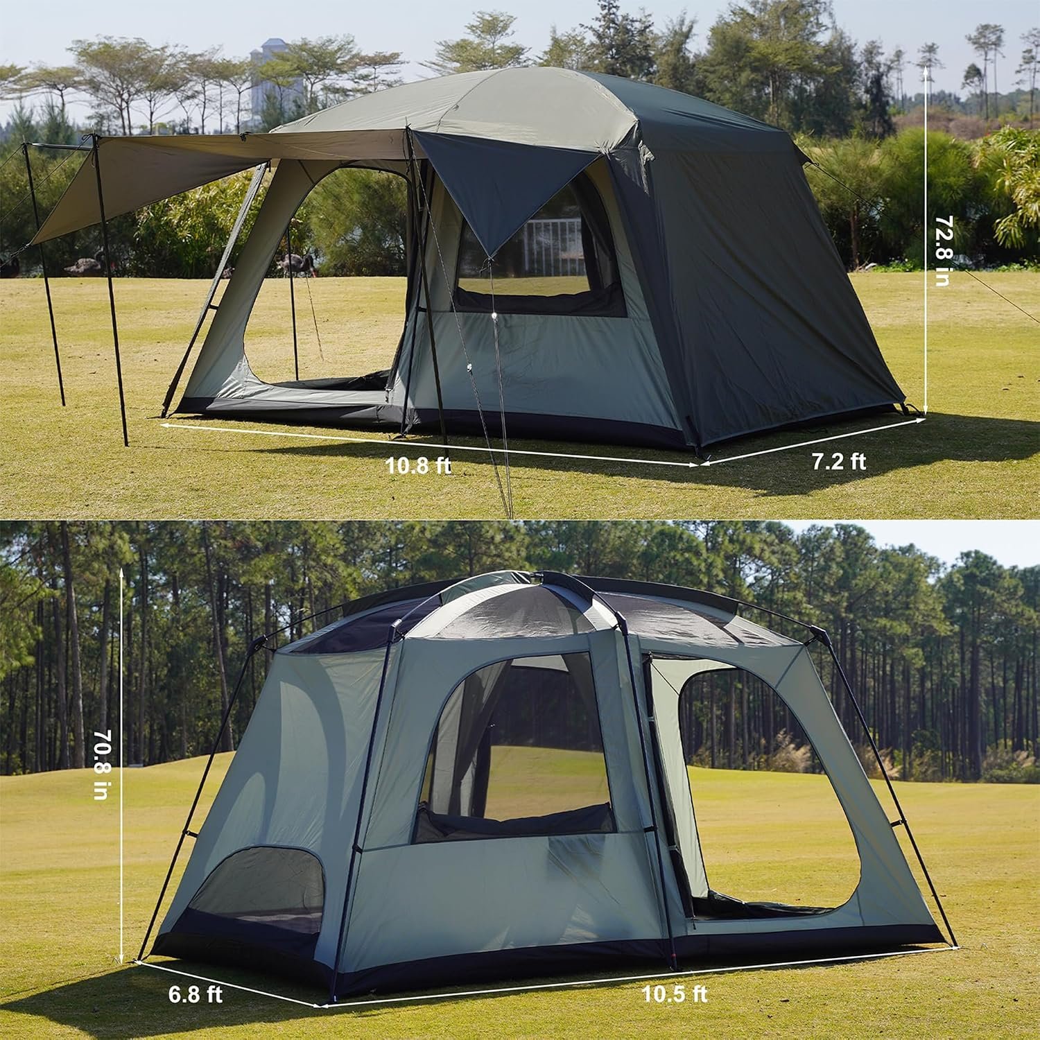4-6 Person 2-Room Cabin Tent with 3 Doors Double Layer Waterproof - Image 2