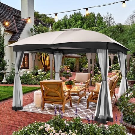 Ash Grey Double Vent Gazebo with Privacy Netting & Steel Frame