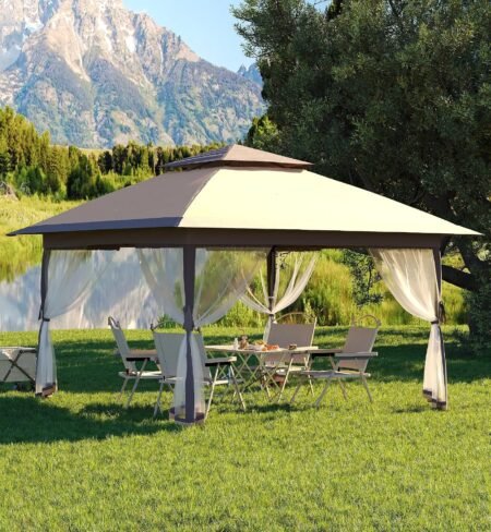 Khaki Pop-Up Gazebo with Mosquito Netting